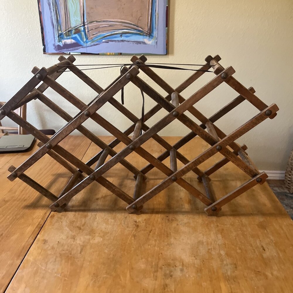 Vintage Collapsible Expandable Wooden Folding ACCORDION  WINE RACK * 10 Bottles